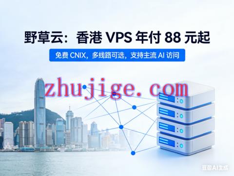 野草云:香港 VPS 年付 88 元起,免费 CNIX,多线路可选,支持主流 AI 访问